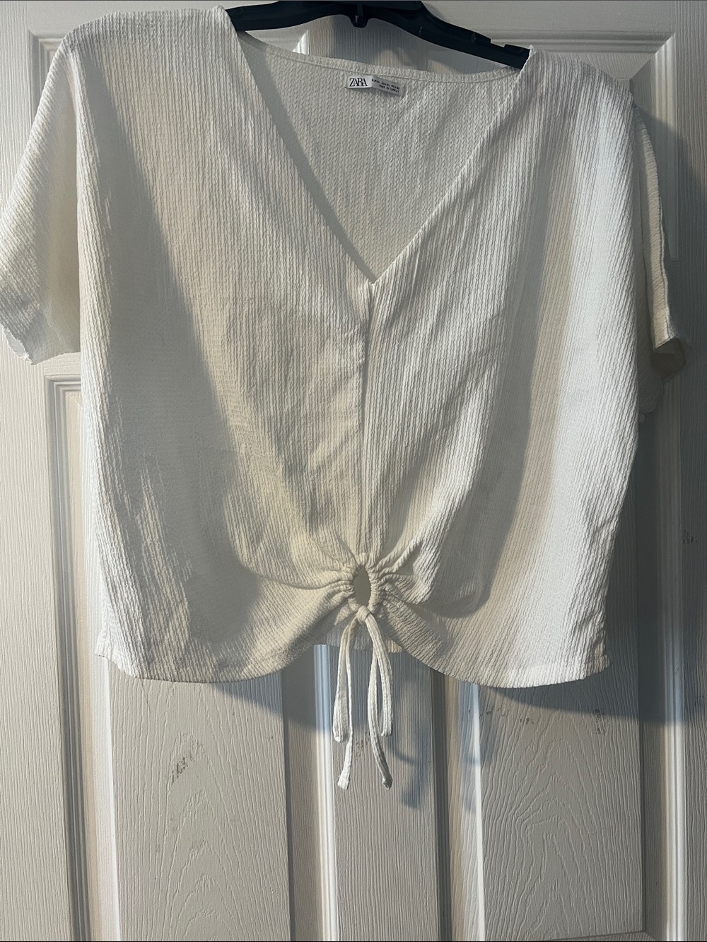 Zara Cream V-Neck Cinch-Front Crop Top